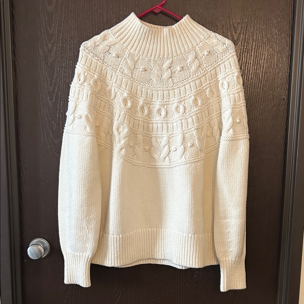 Super Sharp Couronne White Cable Knit Wreath Stitch Mock Relaxed Fit  Sweater:L